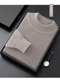 Men's Half Turtleneck Diamond Pattern Thickened Pullover Long Sleeve Base Layer Thermal Men's Clothing