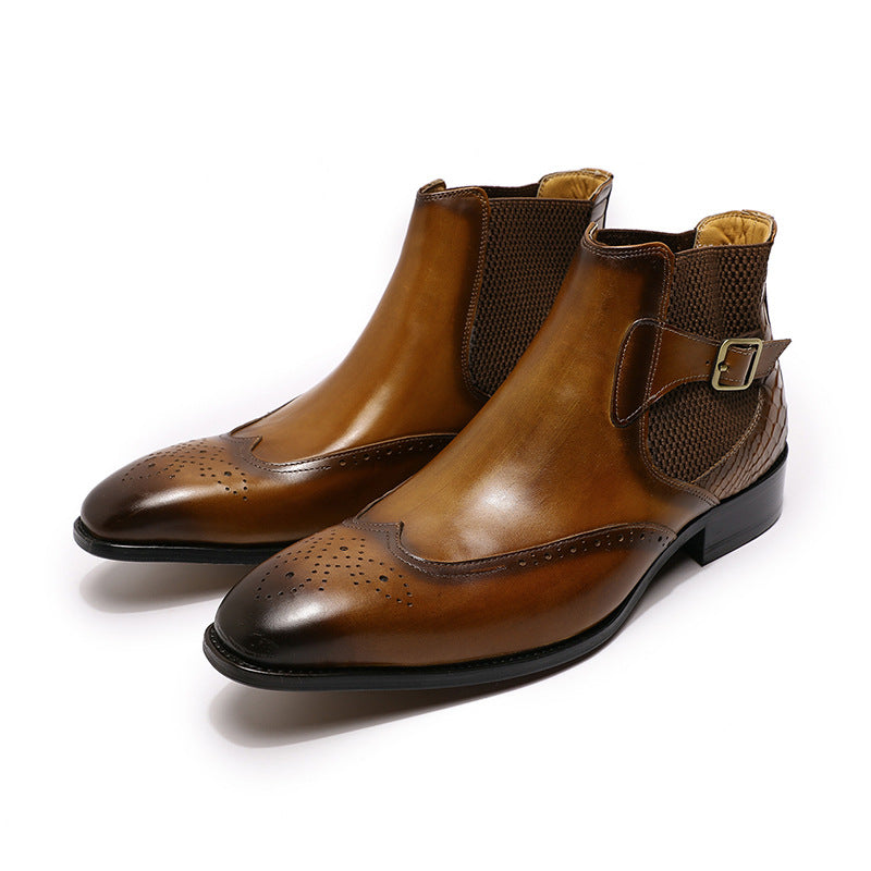 Men's Fashion High-Top Leather Boots With Carved Snakeskin Embossed