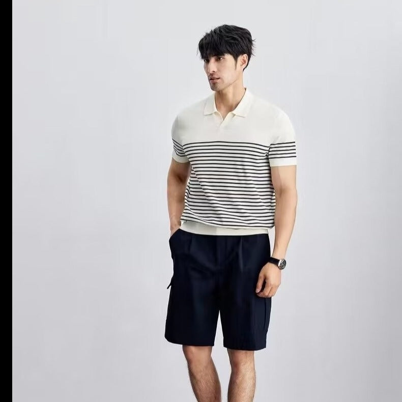 Ice Silk Sweater Plus Size Striped All-matching Short Sleeve