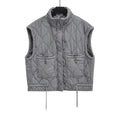Women's Stand Collar Casual Sleeveless Gray Cotton Clothes Vest
