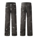 Punk Waste Soil Distressed Men Denim Straight-leg Trousers