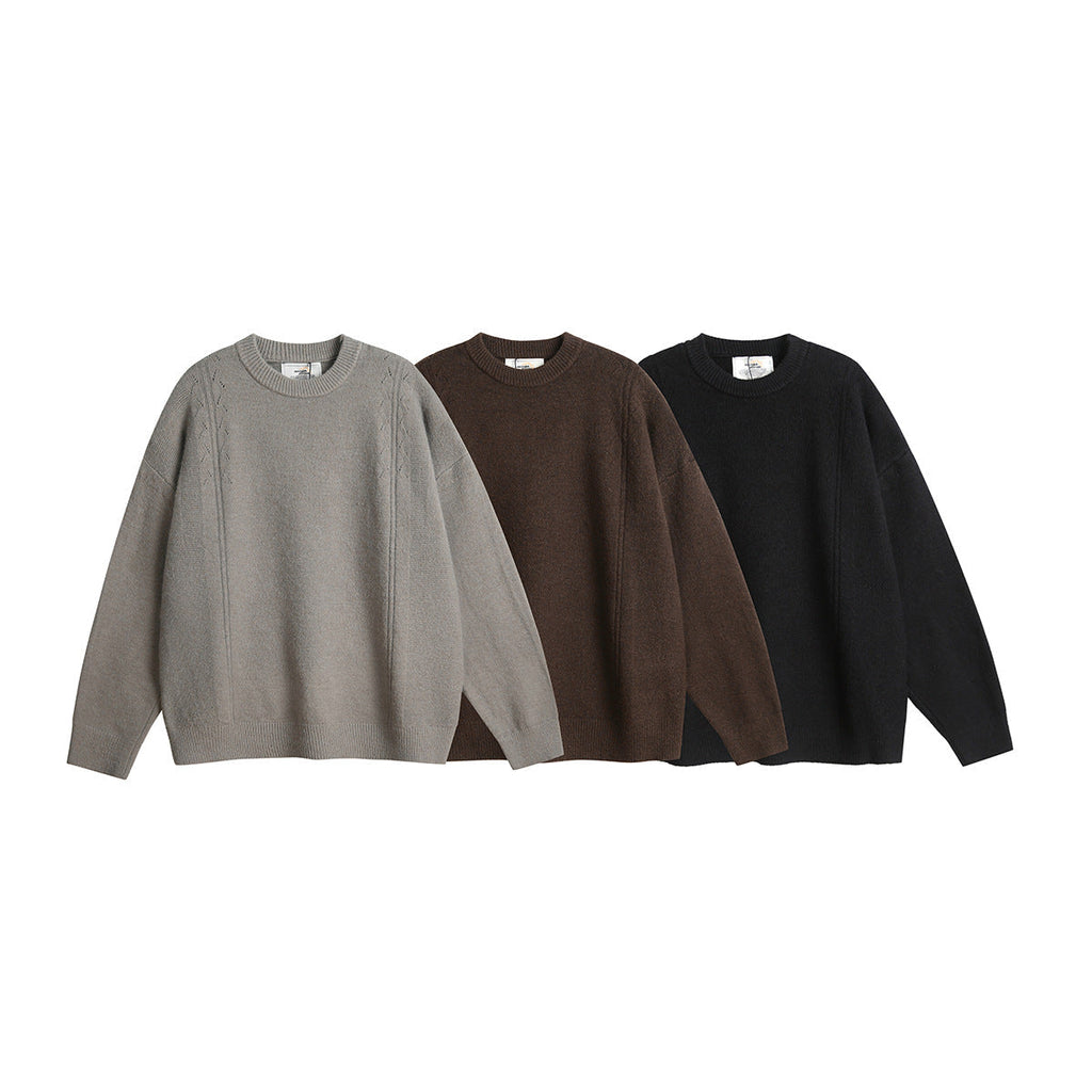 Retro Solid Color Basic Profile Sweater