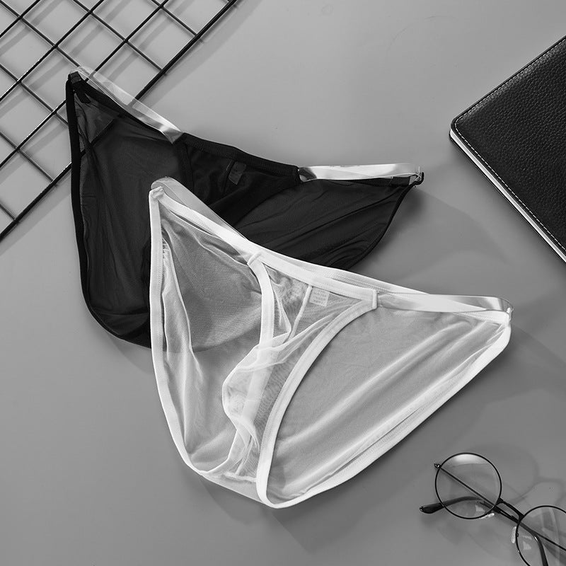 Men's Full Mesh Transparent Belt Thin Low Waist Breathable Briefs