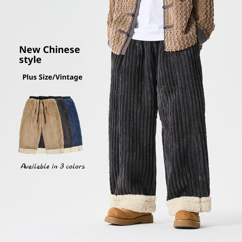 Winter Plus Size Loose Velvet Thickened Wide Leg Retro Trousers Tide