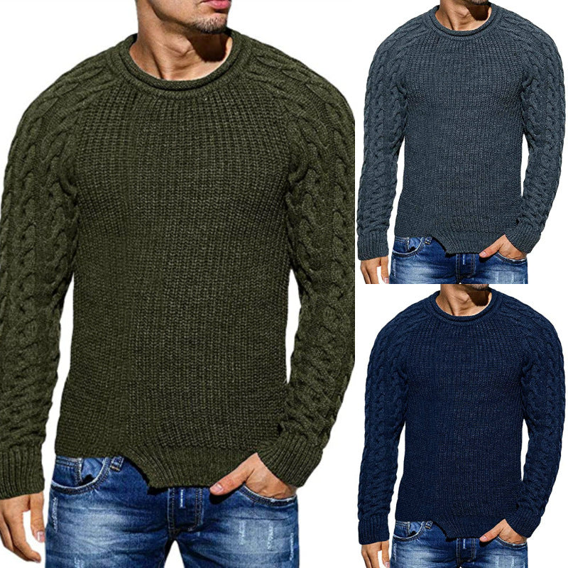 Sweater Men's Solid Color Round Neck Long-sleeved Knitted Top