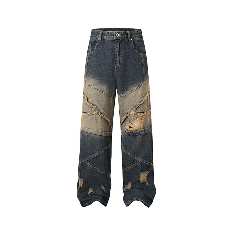 Men's New Clothes Real Shot American Street Fashion High Street Personality Denim Trousers