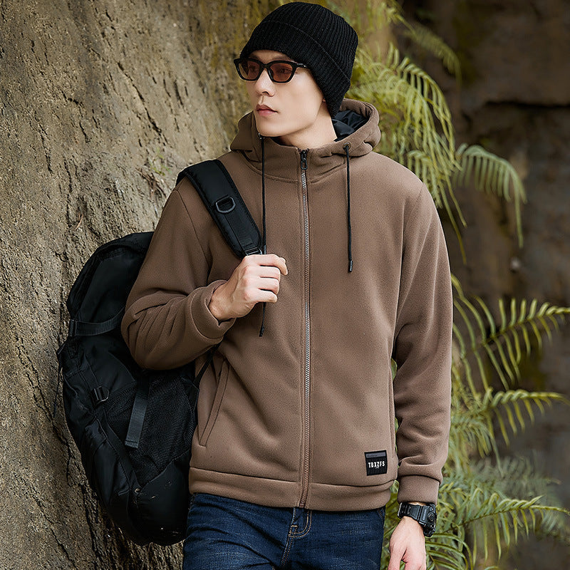 Men's Hooded Lamb Wool Jacket Loose Casual Plus Size Brushed Hoody