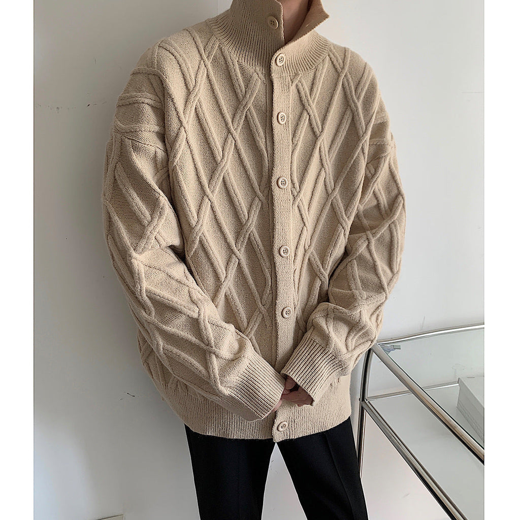 Youth Knitted Cardigan With Half Turtleneck