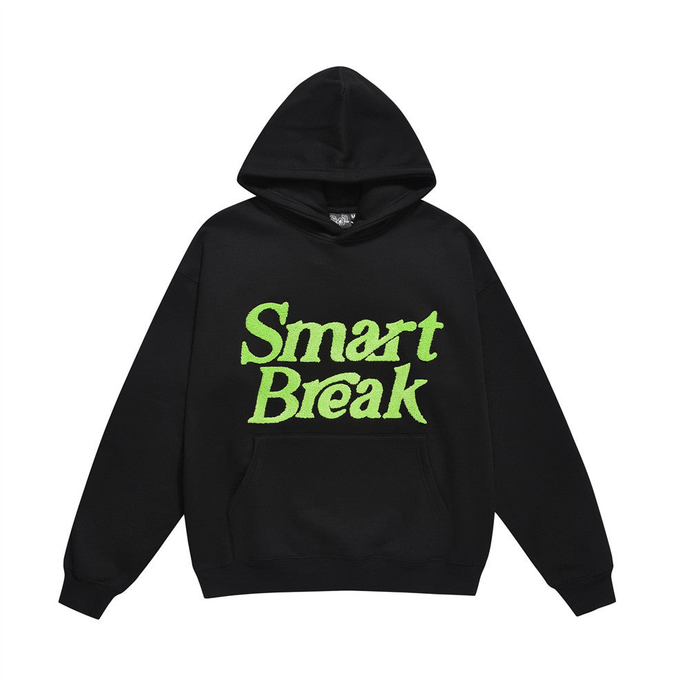 Flocking Embroidery Letters Plus Velvet Thickened Hooded Sweatshirt