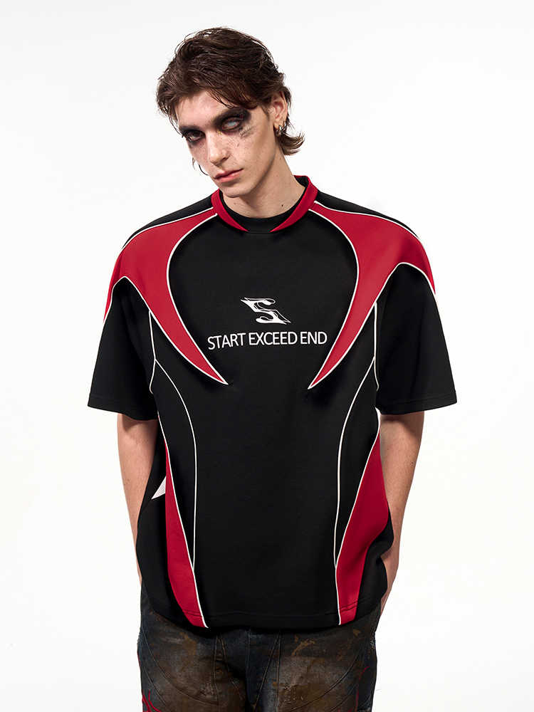 Letter Print Short-sleeve Men's Color Matching Sports Jersey T-shirt