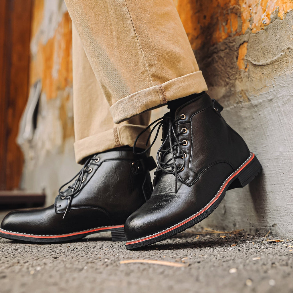 Men's Retro Lace-up Western Boots