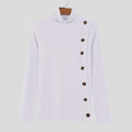 European And American Men Casual Sweater Turtleneck Buttons Solid Color Long Sleeve