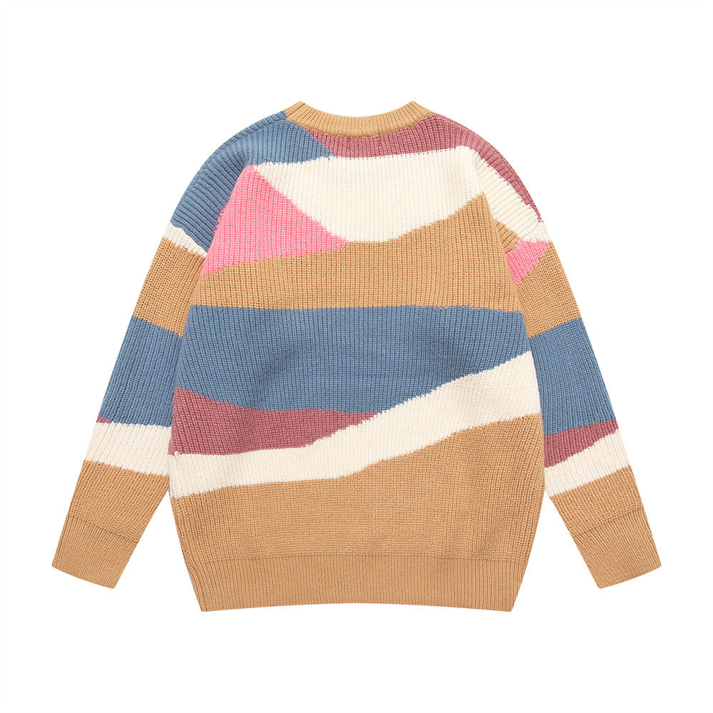 Irregular Color-block Panel Crew Neck Sweater