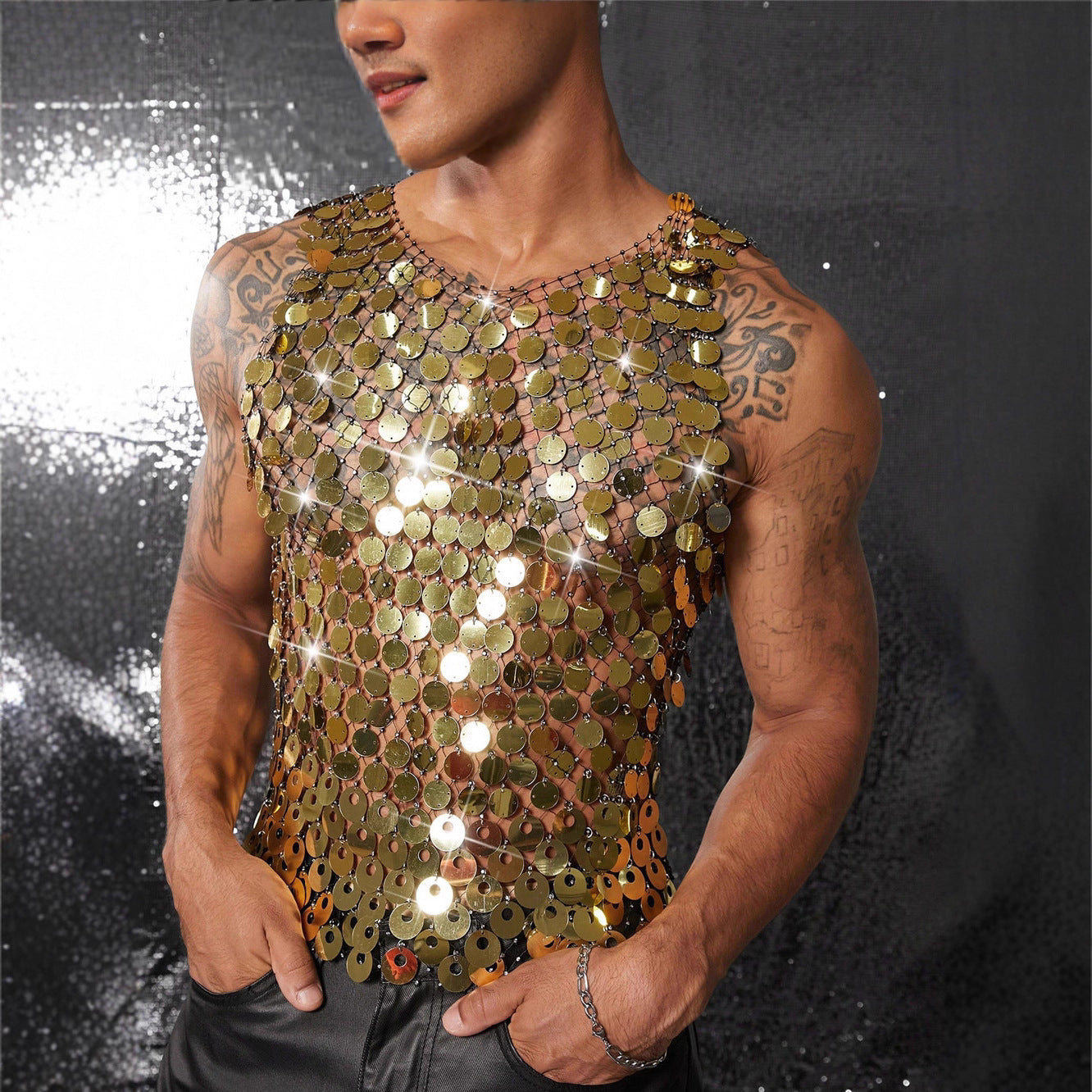 European And American Men's Hollow Vest Top