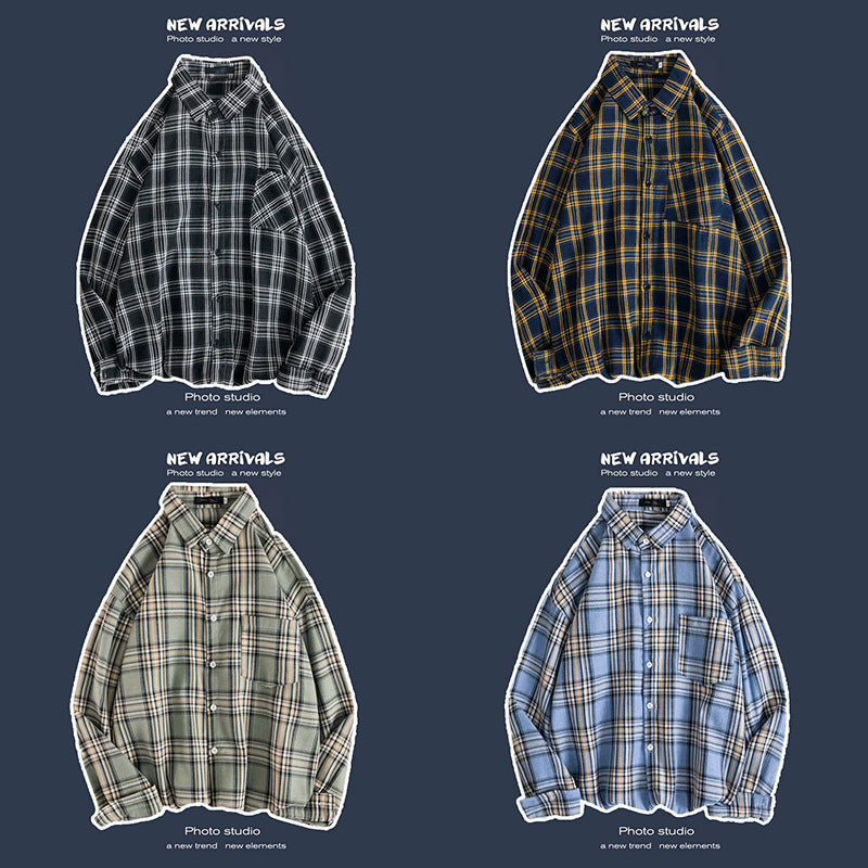 Loose Fashion Personality Men's Retro Plaid Coat