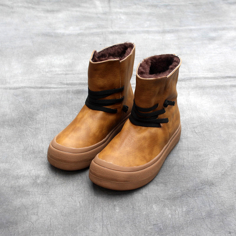 Handmade Cowhide Boots For Women With Vintage Round Head