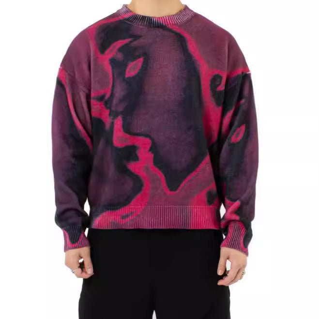 European And American Cartoon Retro Harajuku Print Knitwear