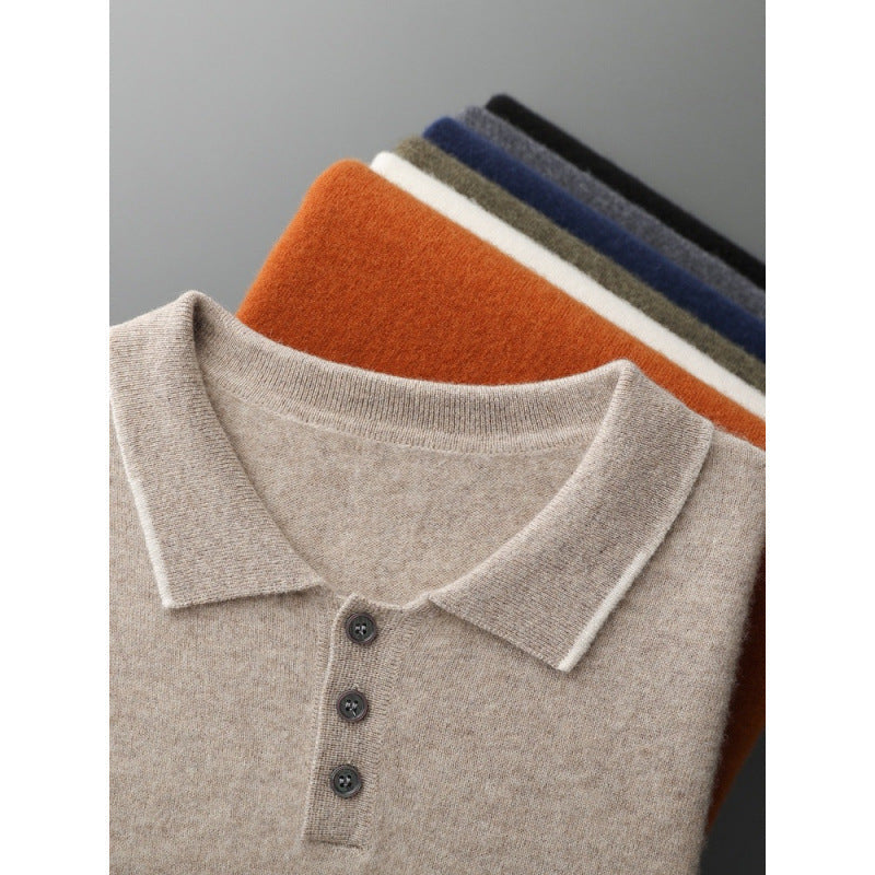 Men's Long Sleeve Polo Collar Casual Fashion Color Block Long Sleeve Knitted Sweater