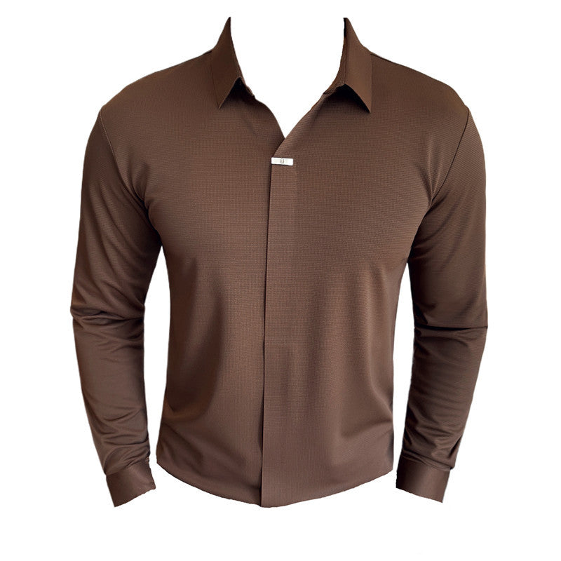 Men's V-neckline Drape Ironing Free Long Sleeves