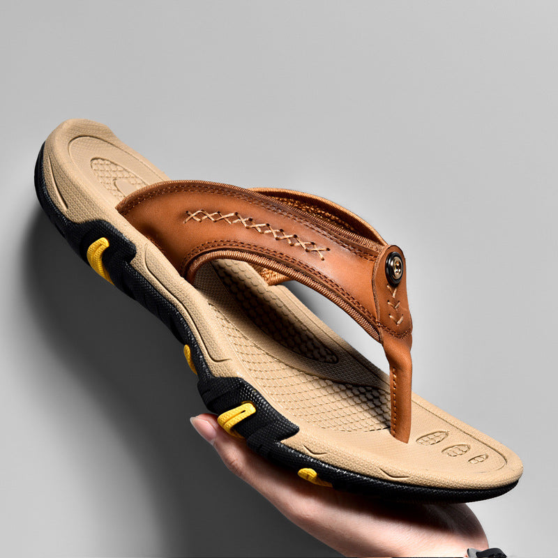 Genuine Leather Flip Flops Outdoor Wear Non-slip