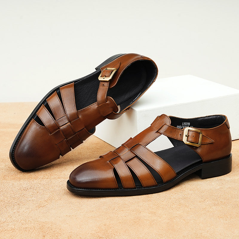 Genuine Leather Retro Fashion Business Summer Breathable Men's Shoes