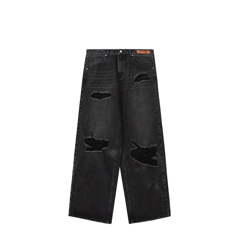 Street Men's Wear Hole Washing Water Wide-leg Jeans
