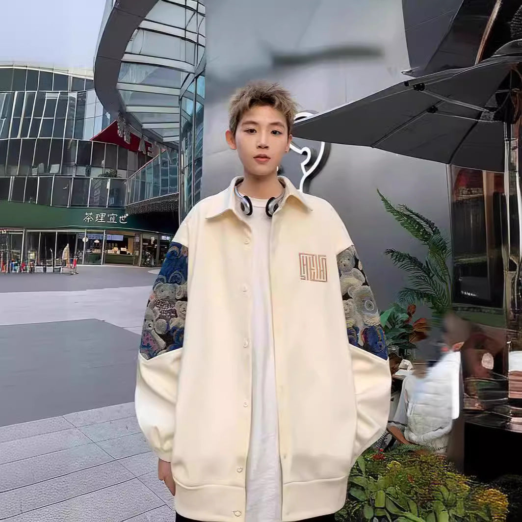 Spring New Hong Kong Style Stitching Long-sleeved Shirt