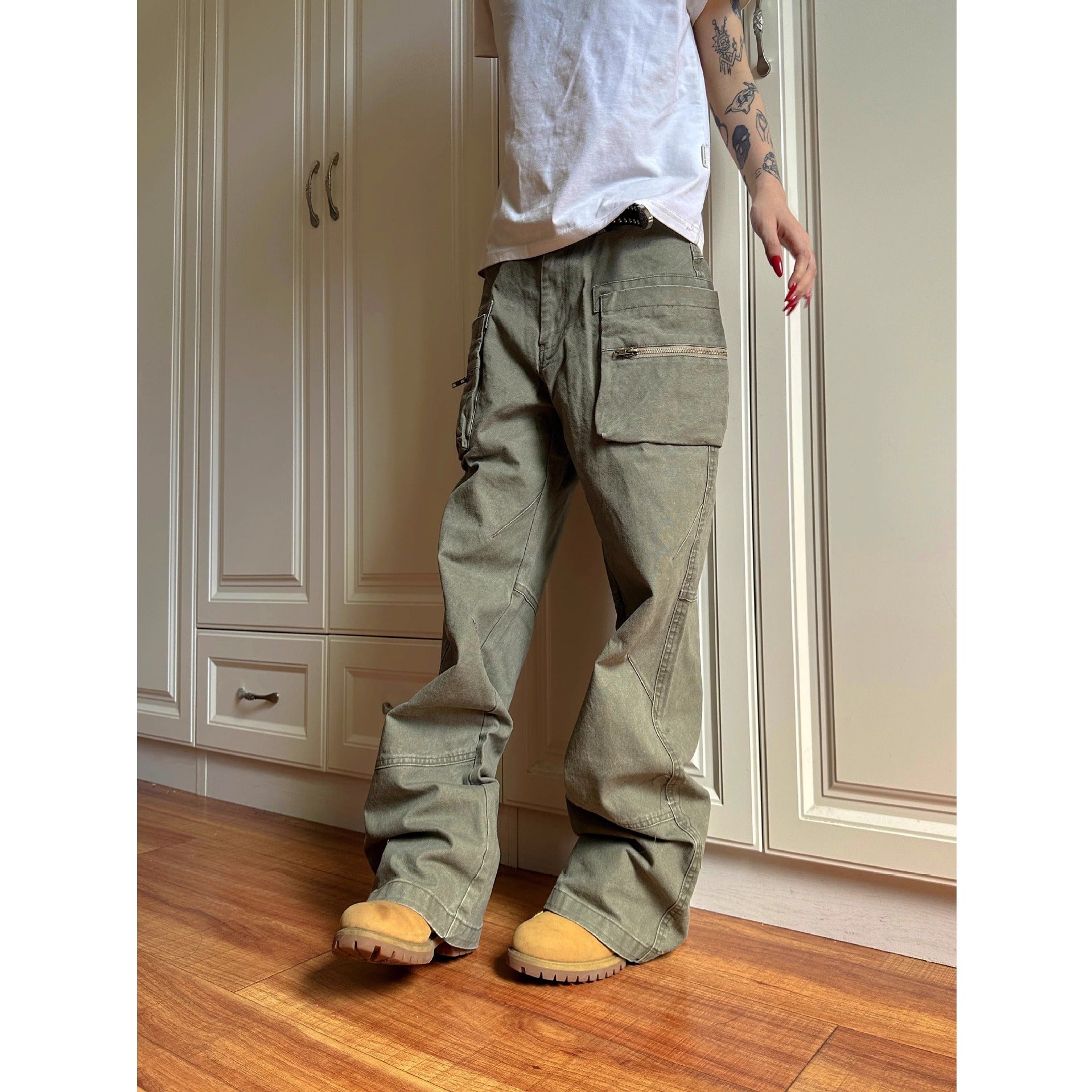 Double Zipper Workwear With Pocket Casual Pants