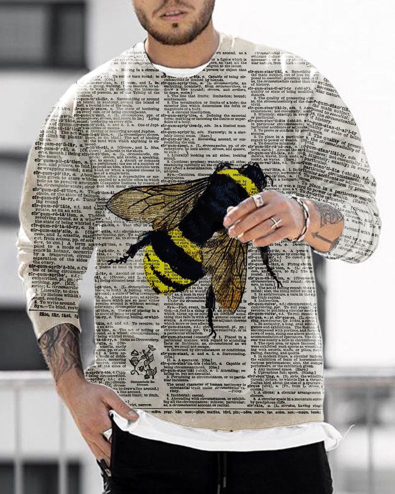 Men's D Digital Printing Loose Casual Round Neck