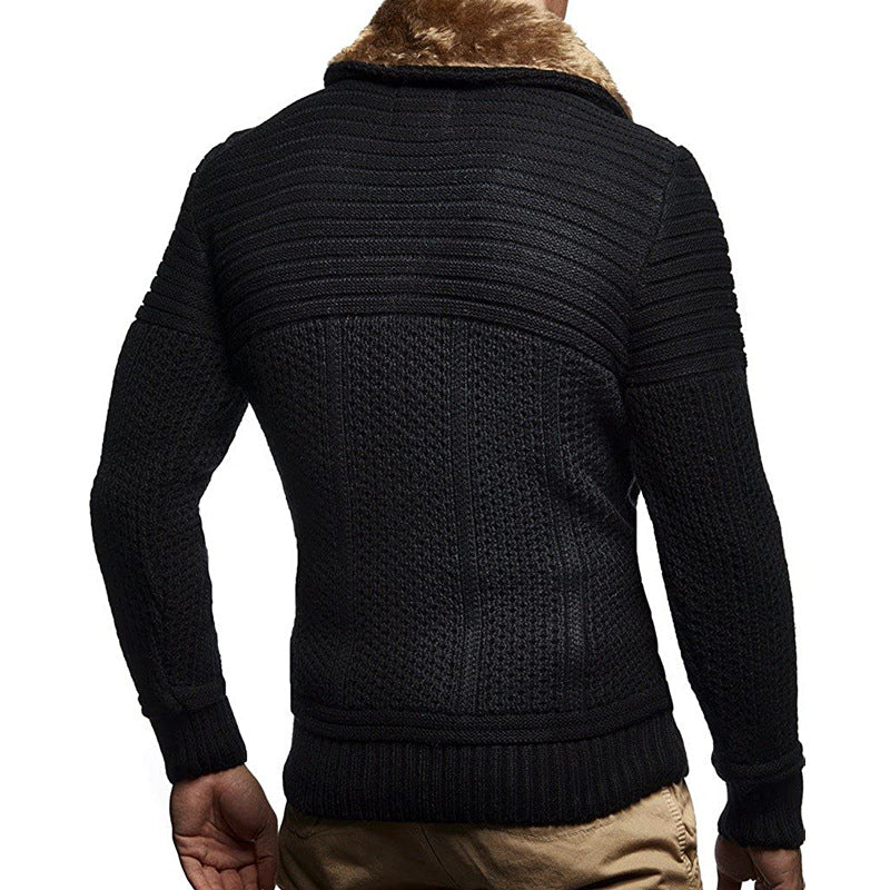 Simple Men's Solid Color Long-sleeved Knitted Jacket