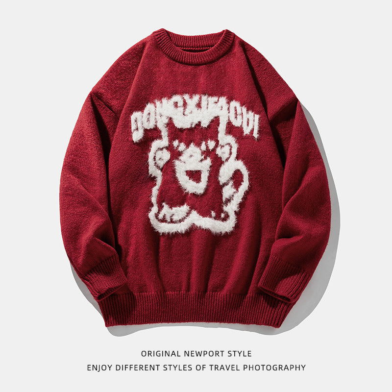 Cartoon Hand-painted Artificial Mink Round Neck Sweater For Men And Women