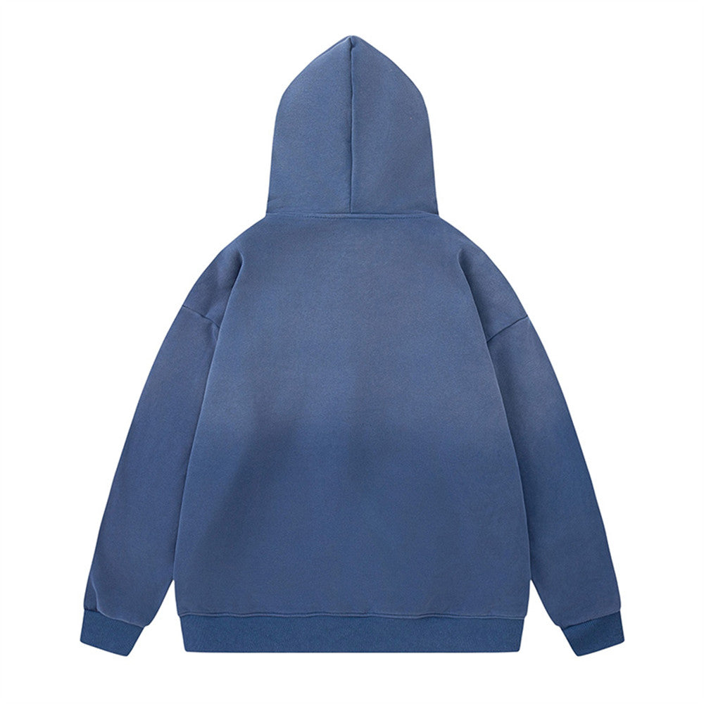 Gradient Paint Embroidery Letters Hooded Fleece Lined Sweater