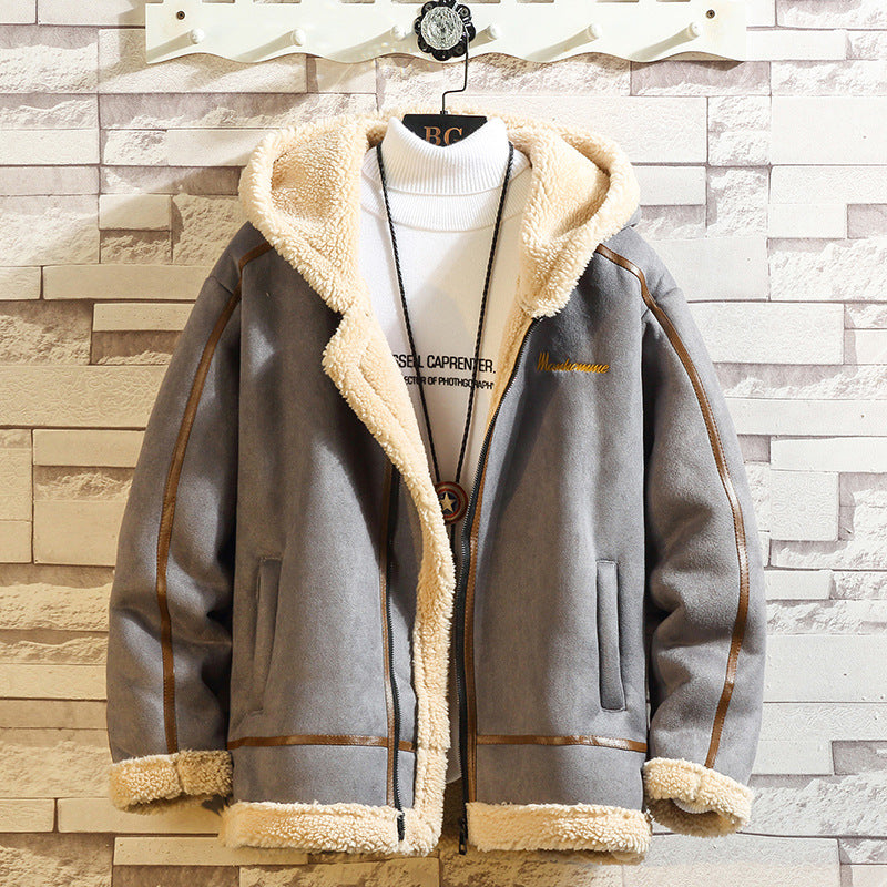 Lamb Wool Hooded Casual Men's Cotton Jacket