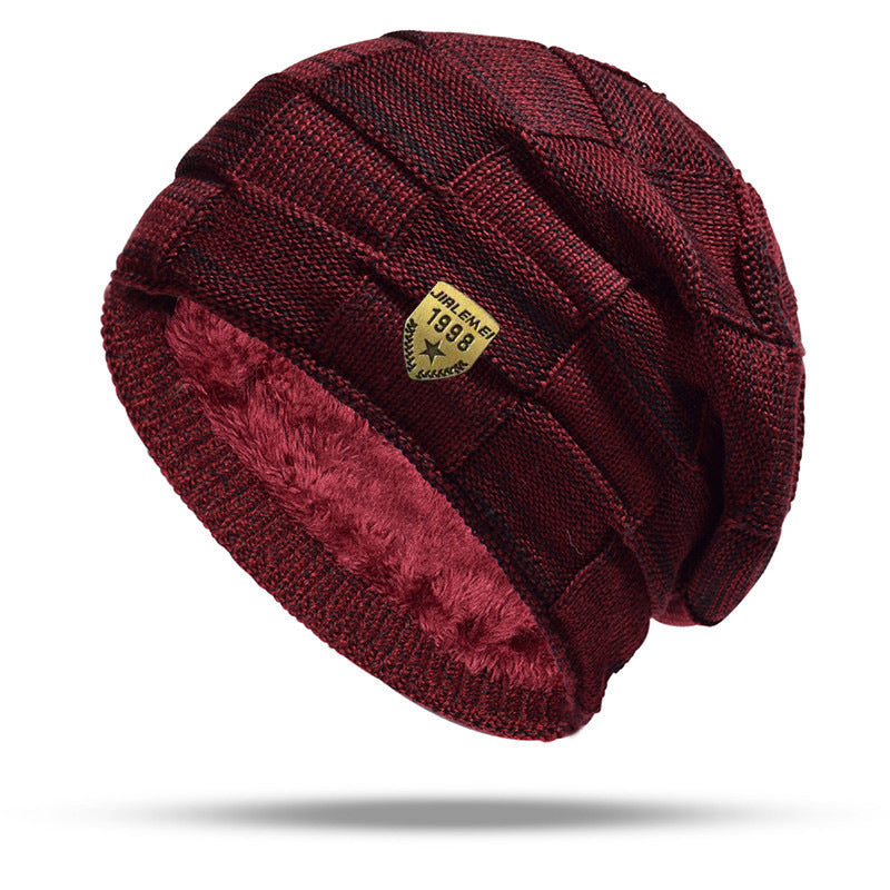Leisure Warm Sleeve Cap Velvet-added Thickness Knitted Hat Pile Heap Cap