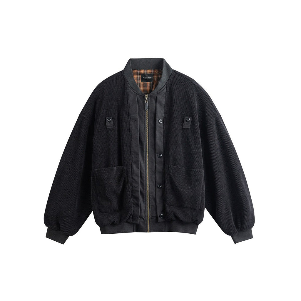 Retro Fake Two-piece Loose Jacket With Large Pockets