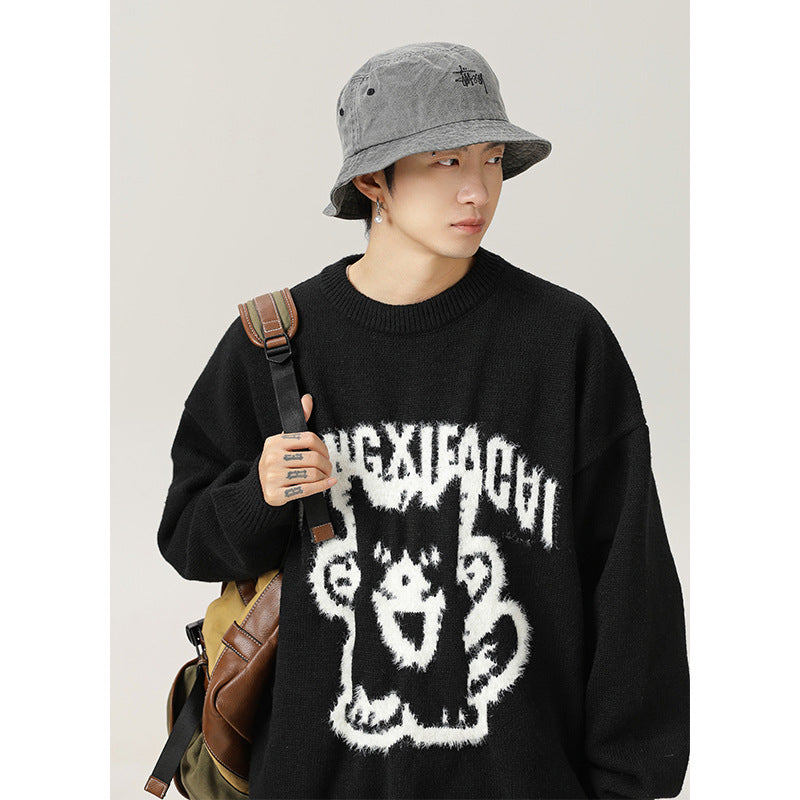Cartoon Hand-painted Artificial Mink Round Neck Sweater For Men And Women