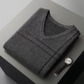 Men's Striped Pullover V-neck Knitted Sleeveless Pure Wool Top