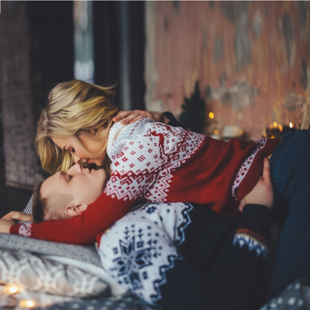 Loose High Neck Long Sleeve Couple Christmas Sweater