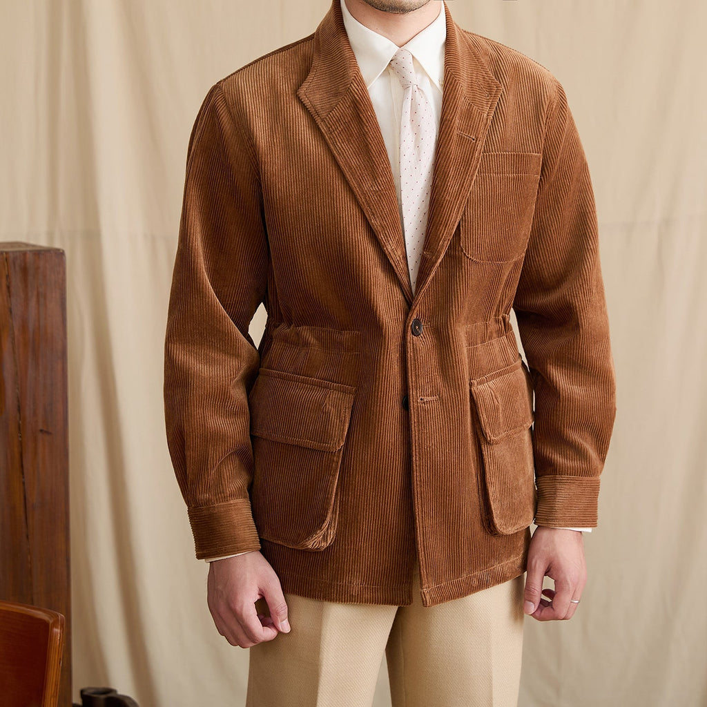Casual Fashionable Retro Outdoor Keep Warm Corduroy Polo Collar Jacket Men