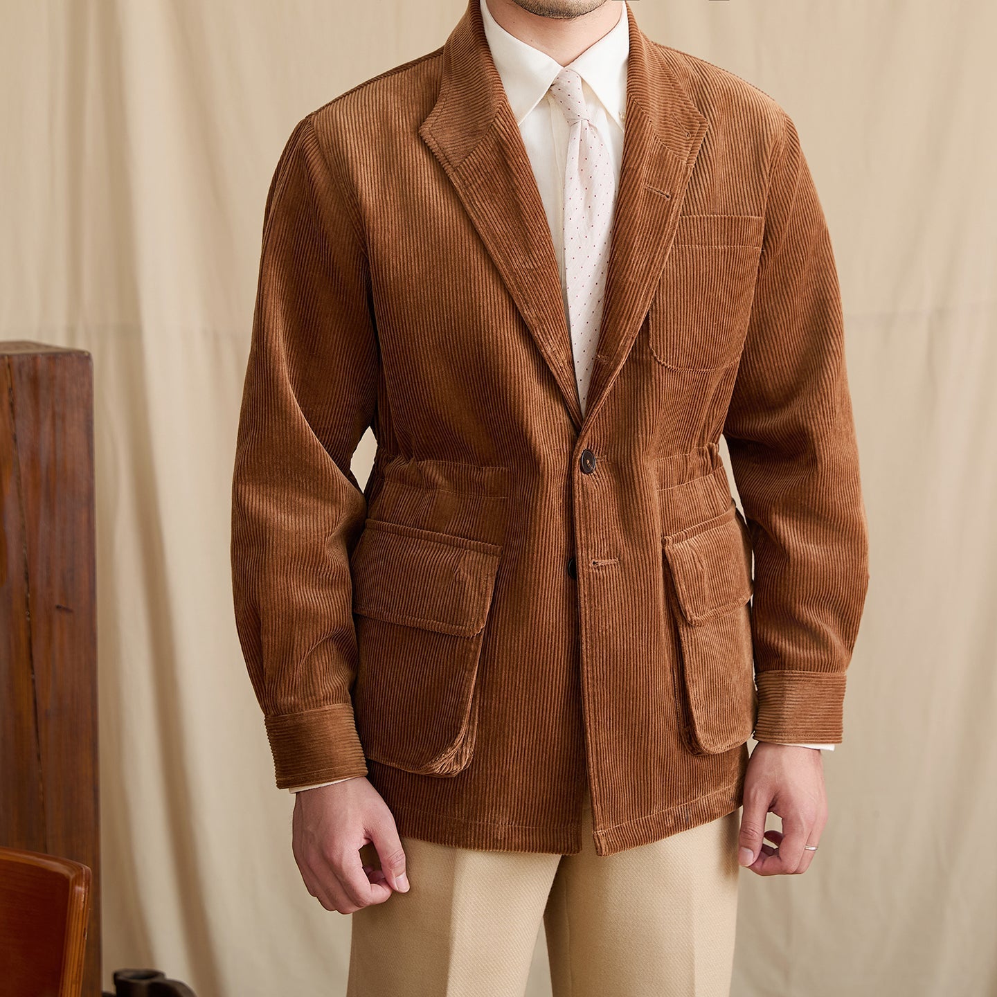 Casual Fashionable Retro Outdoor Keep Warm Corduroy Polo Collar Jacket Men