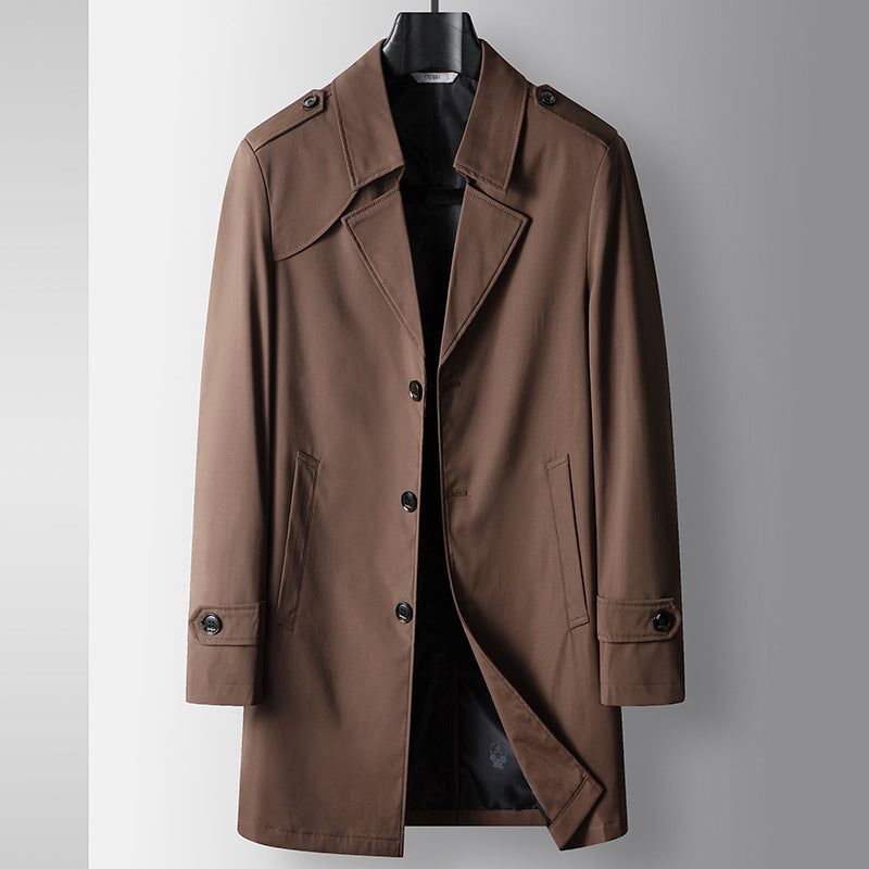 Mid-length Lapel Single Breasted Medium Youth Young Luxury Business Casual Trench Coat