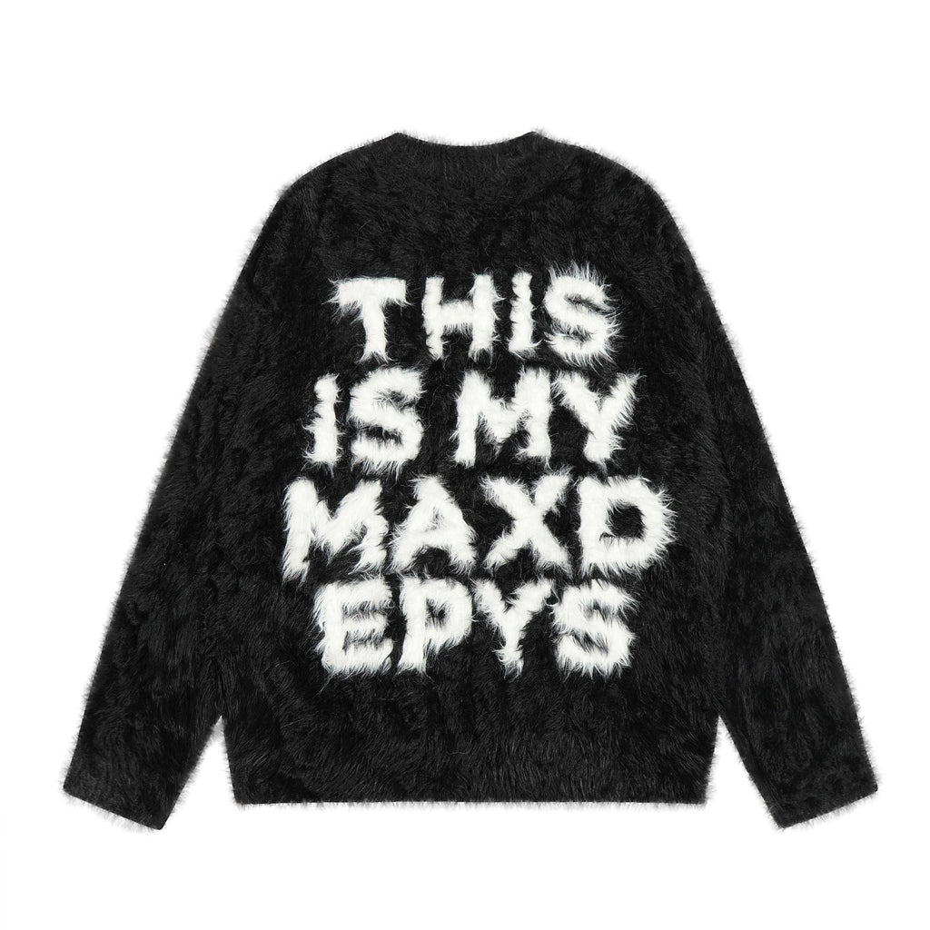 Retro Loose Letter Furry Round Neck Sweater