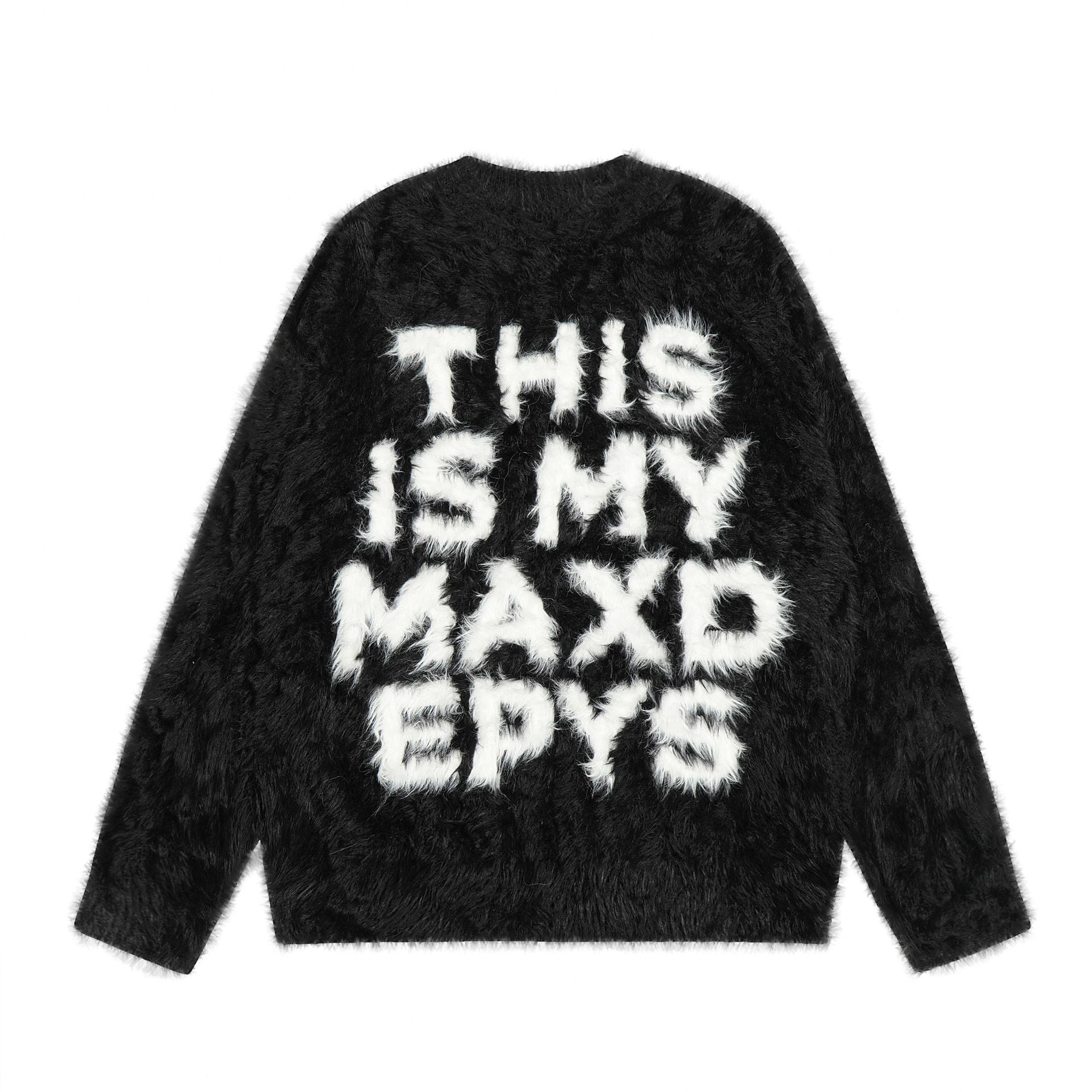 Retro Loose Letter Furry Round Neck Sweater