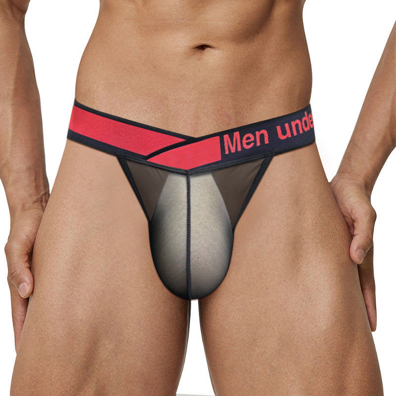Men's Transparent Ice Silk Breathable Large V Gradient High Fork Underwear