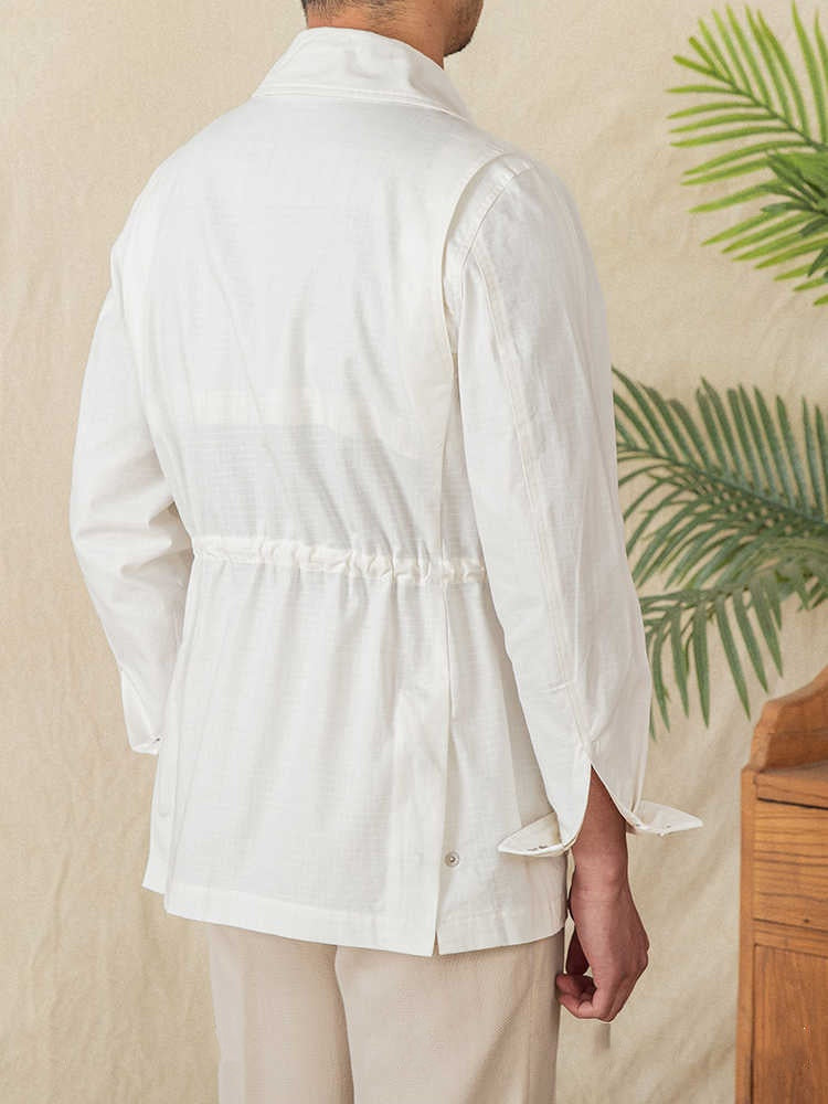 Vintage Cotton Simple Drawstring Jacket Outdoor Casual Breathable Jacket