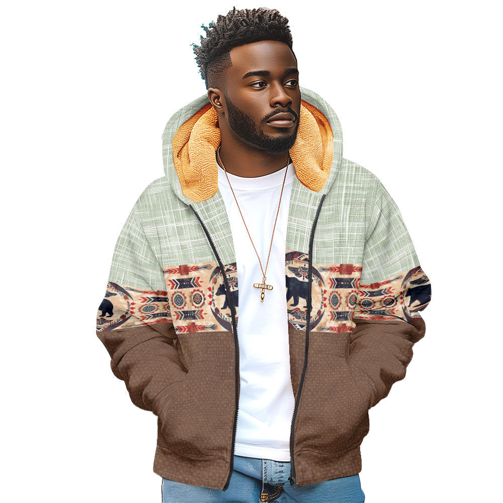 Winter Long Sleeve Stand Collar Zipper Hooded Sweatshirt