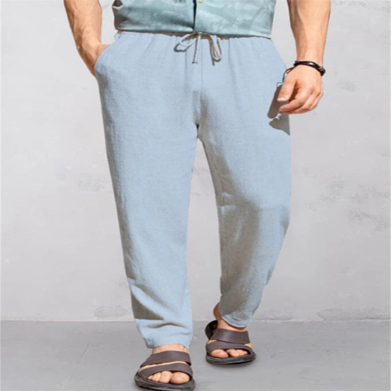 Men's Linen Breathable Outdoor Pants Loose Drawstring Pants Comfortable Casual Pants