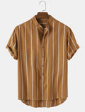 Striped Men's Stand Collar Short Sleeve Shirt Men
