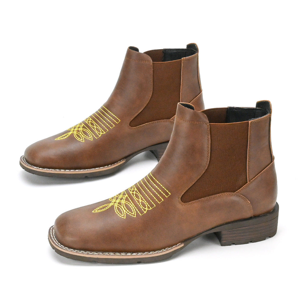 Embroidered Slip-on Chelsea Boots Men's Martin Boots