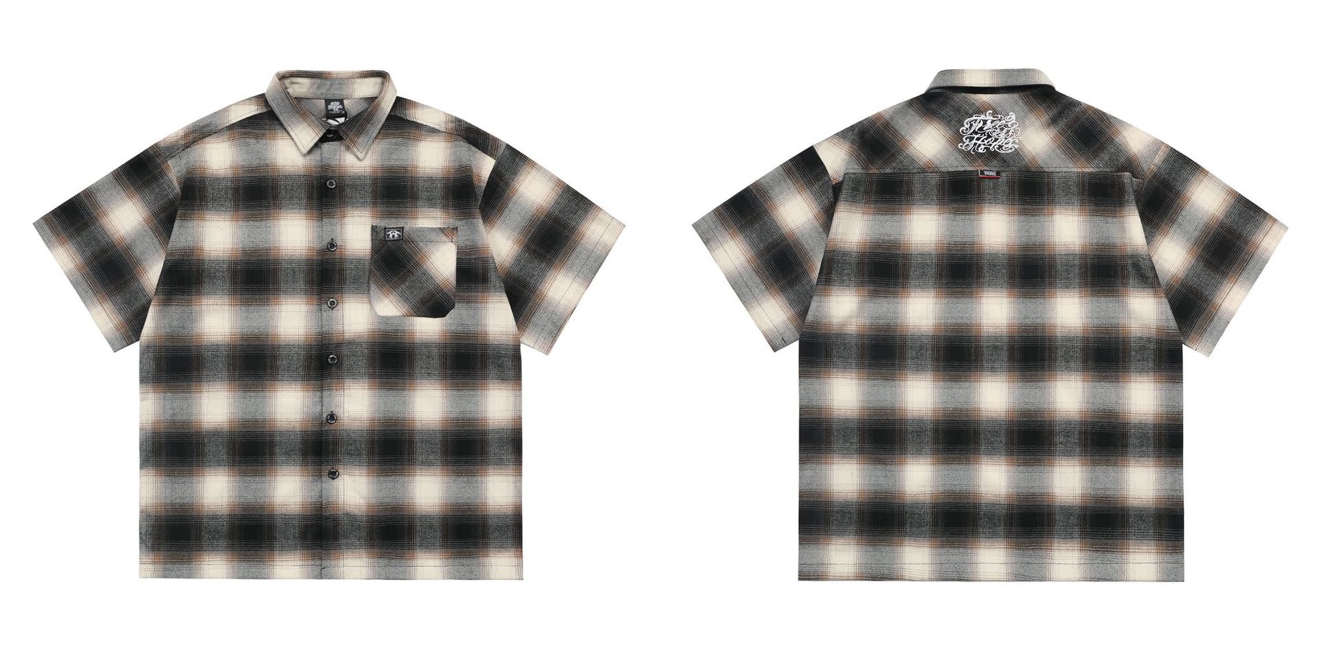 Large Plaid Classic Pocket Half Sleeve Cardigan Short Sleeve Shirt